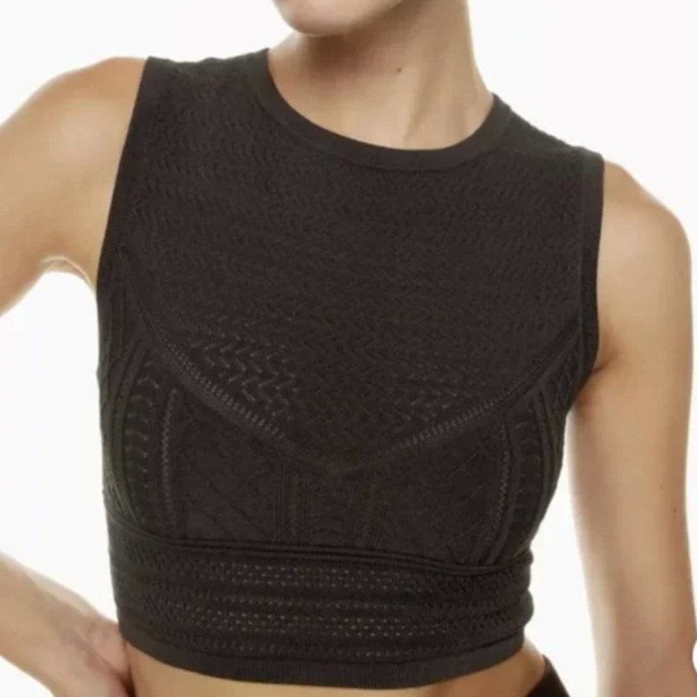 Aritzia Babaton Pointelle Crop Top – Black Women's US XL (NWT)